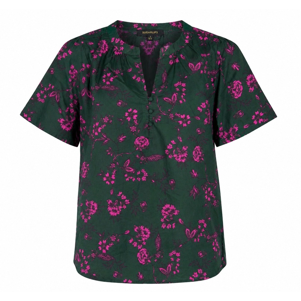Sugarlips Ryker‎ Blouse Women Small Dark Green Pink Floral NWT